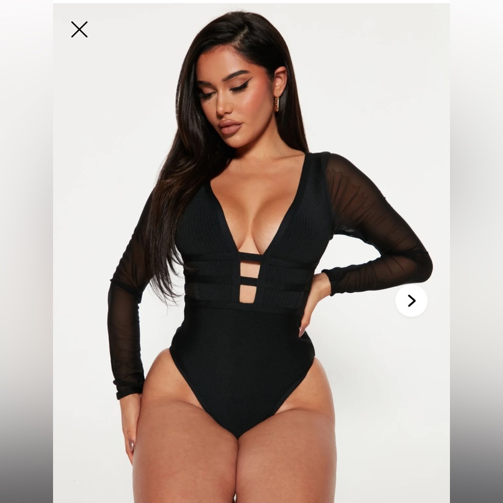 Bandage Sheer mesh Long Sleeve Bodysuit